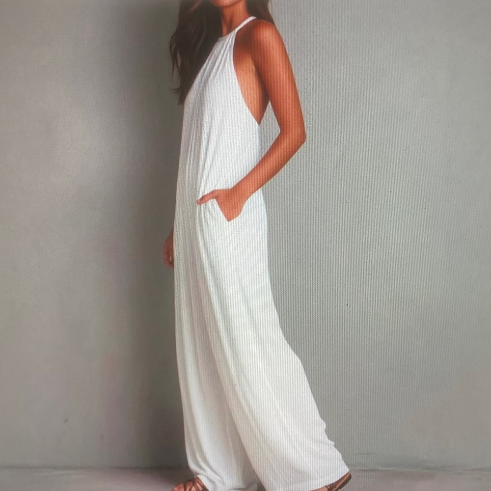White Halter Neck Wide-Leg Jumpsuit - Picture 2 of 4